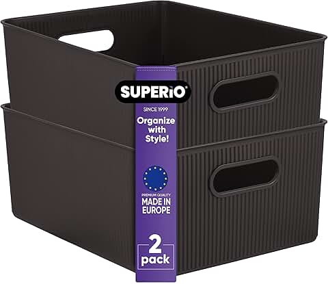 Large Brown Ribbed Plastic Storage Bins, 2 Pack