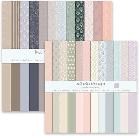 12x12 Inch Pastel Scrapbook Paper Set, 48 Sheets