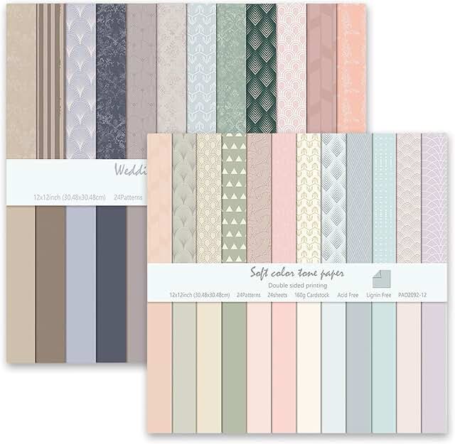 12x12 Inch Pastel Scrapbook Paper Set, 48 Sheets