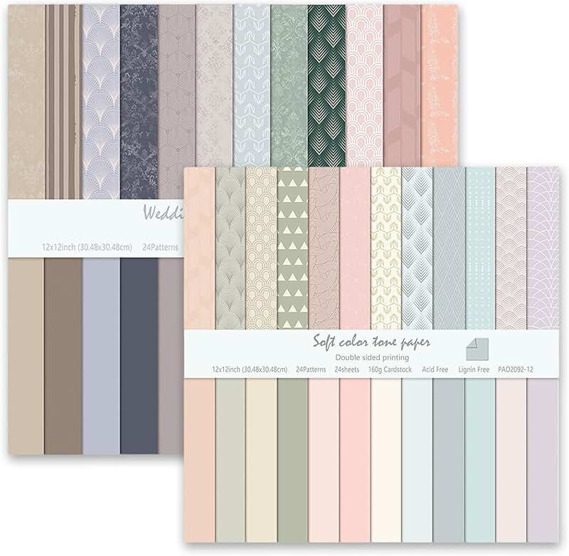 12x12 Inch Pastel Scrapbook Paper Set, 48 Sheets