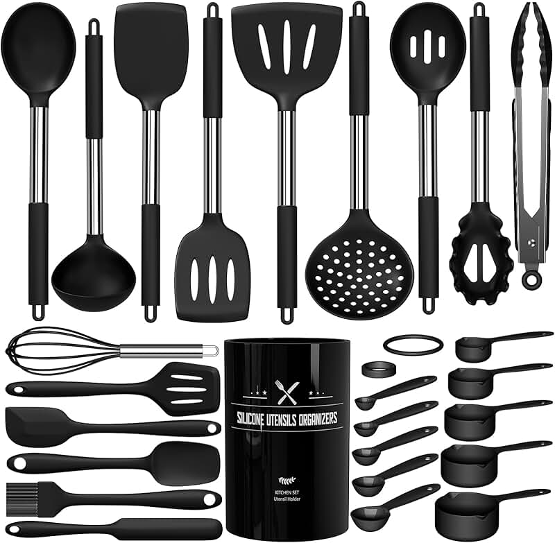Silicone Cooking Utensil Set with Ergonomic Handles
