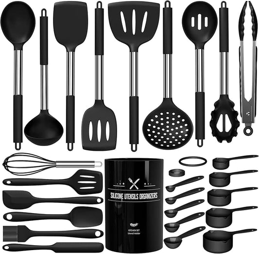 Silicone Cooking Utensil Set with Ergonomic Handles