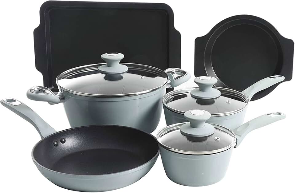 12-Piece Dusty Blue Aluminum Cookware Set