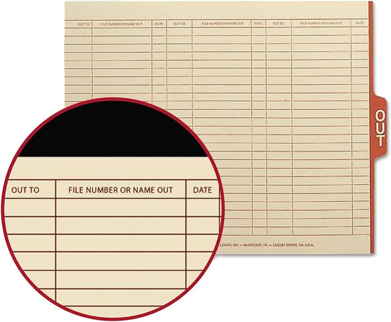 End Tab Out Guides with Printed Form, Letter Size, Manila