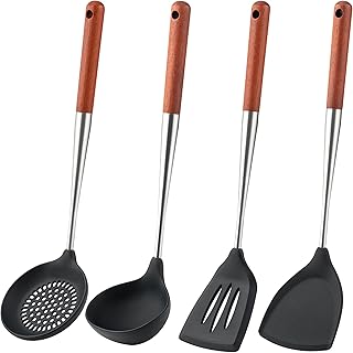 Silicone Cooking Utensil Set with Wooden Handles