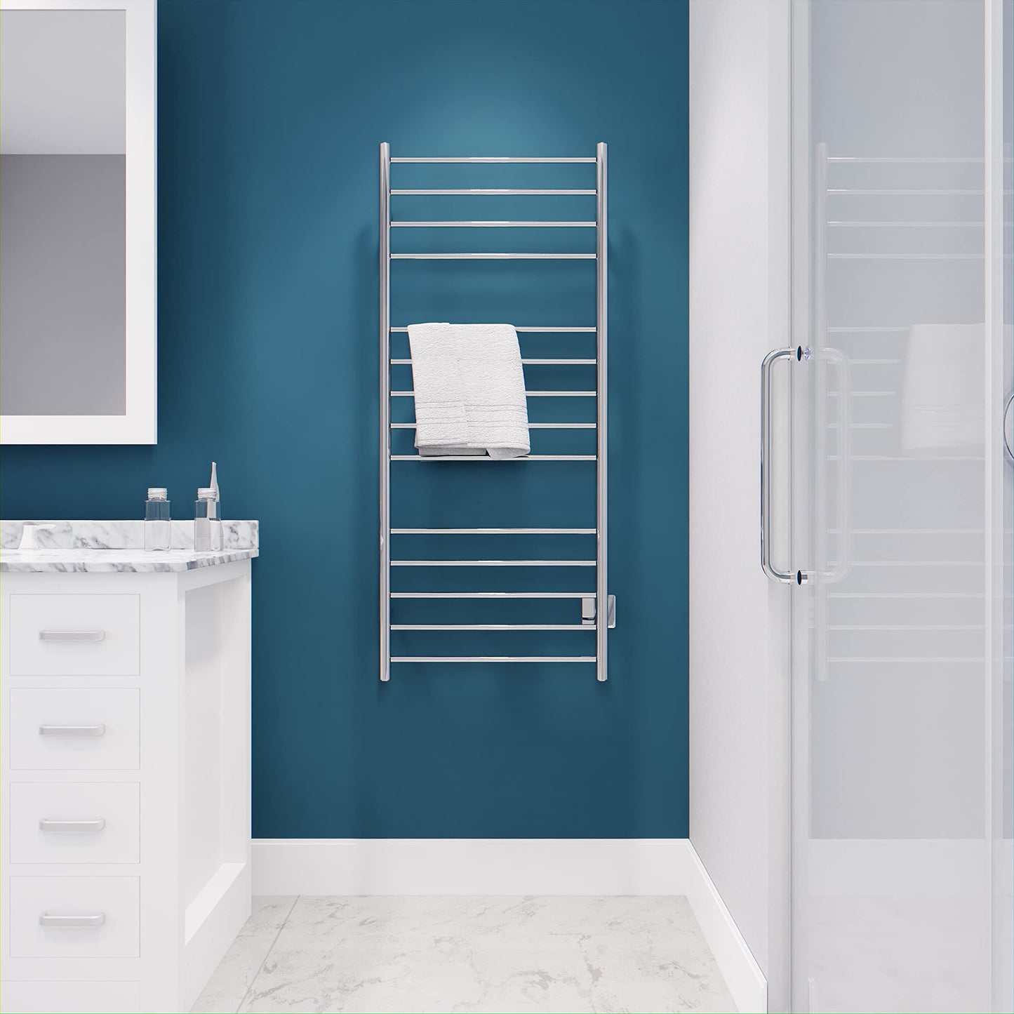 Elgon 14-Bar Stainless Steel Wall Mounted Towel Warmer Rack in Polished Chrome  160W Quick Warming ETL Tower Heater Rail  Hardwired Plug-in Towel Dryer  TW-WM105CH
