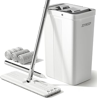 White mop and bucket set with wringer and microfiber cloths