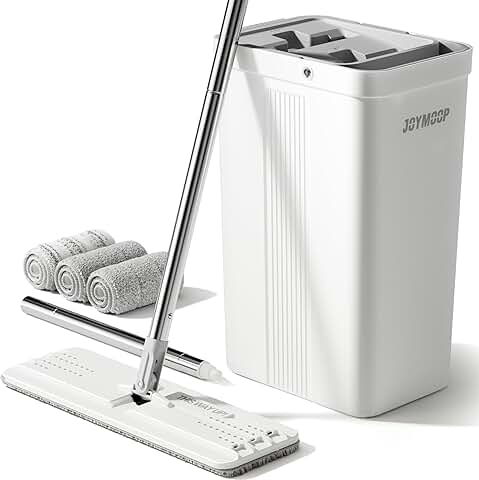 White mop and bucket set with wringer and microfiber cloths