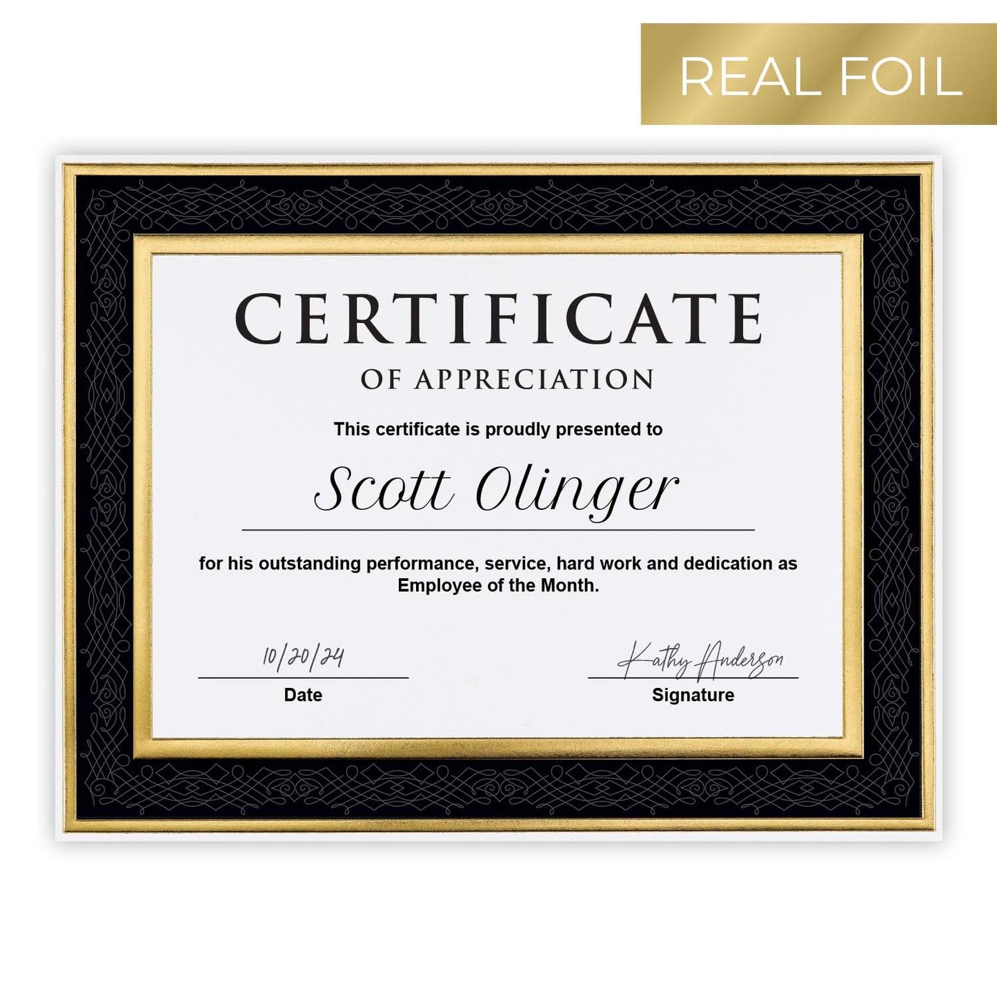 Black Frame Gold Foil Certificate Set, 8.5” x 11”, 15 Pack