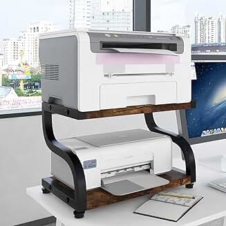 Two-tier small wooden printer stand with storage