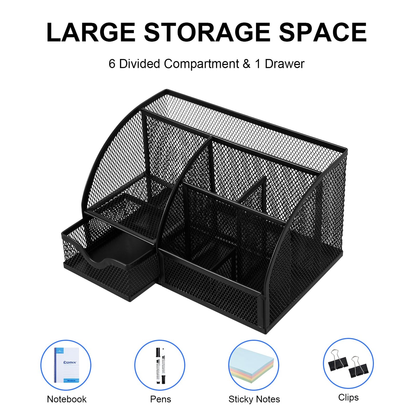 Mesh Pen and Pencil Holder with Seven Compartments