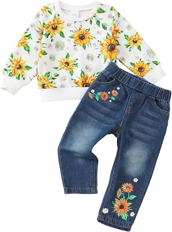 Toddler Girl Long Sleeve Hoodie and Jeans Outfit