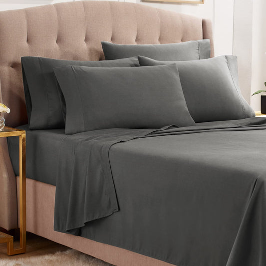 Empyrean Split King Sheets Set  110 GSM 7 Piece Bed Sheets for Split King Size Bed, Double Brushed Split King Size Sheets, Hotel Sheets, Soft Sheets  Pillowcases  Charcoal Gray