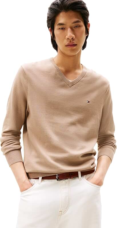 Men's Lightweight Cotton V-Neck Sweater