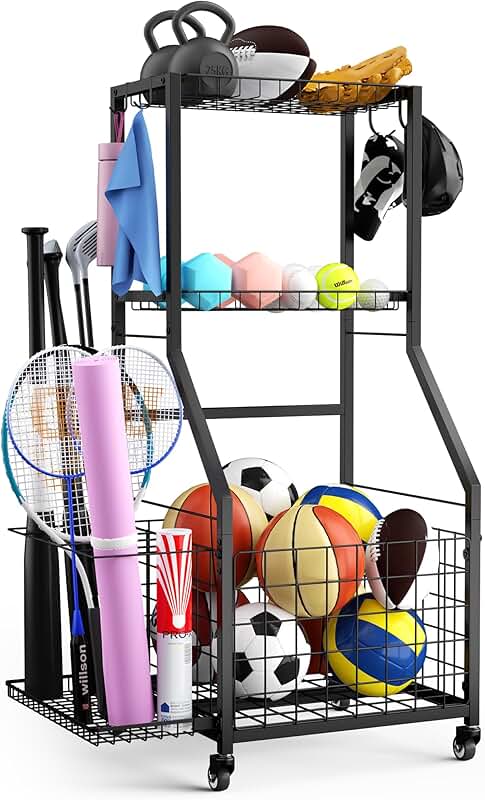 Garage Sports Equipment Organizer with Wheels