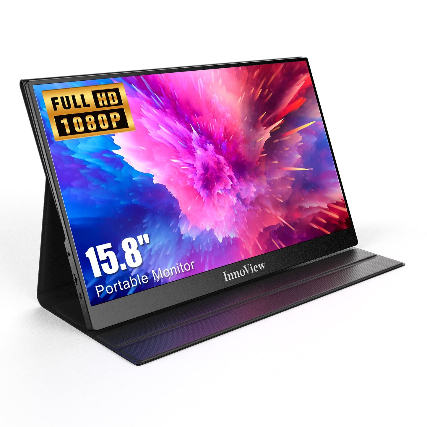 Portable Monitor, 15.8 Inch FHD 1080P USB C HDMI Second External Monitor for Laptop, Desktop, MacBook, Phones, Tablet, PS5/4, Xbox, Switch, Built-in Speaker with Protective Case