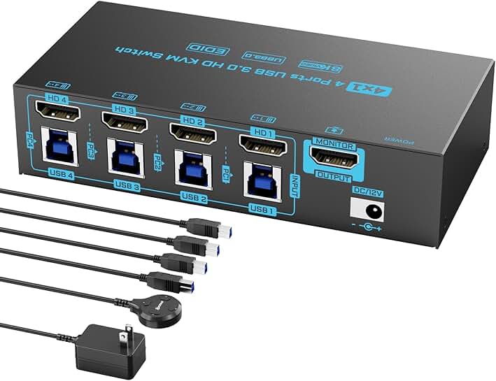8K HDMI 2.1 KVM Switch for 4 Computers with USB 3.0