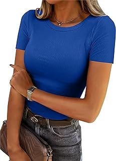 Women's Ribbed Crew Neck Short Sleeve T-Shirt