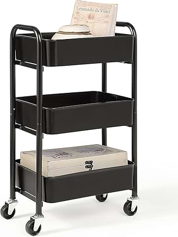 Three-Tier Compact Rolling Metal Storage Cart