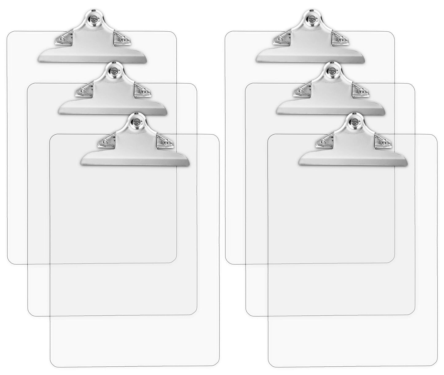 Set of 6 Clear Plastic Clipboards, 12.5 x 9 Inches
