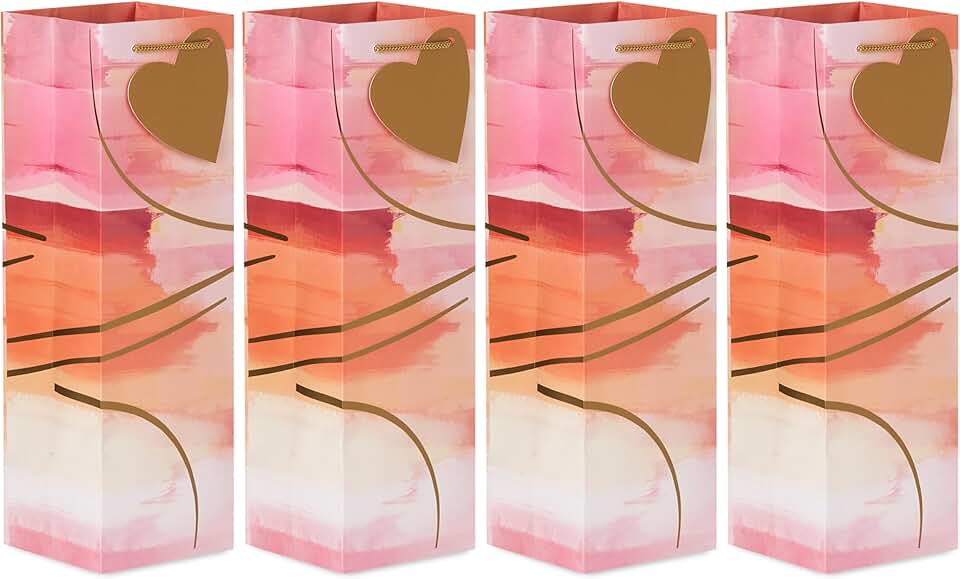 Set of 4 colorful gift bags with heart tags