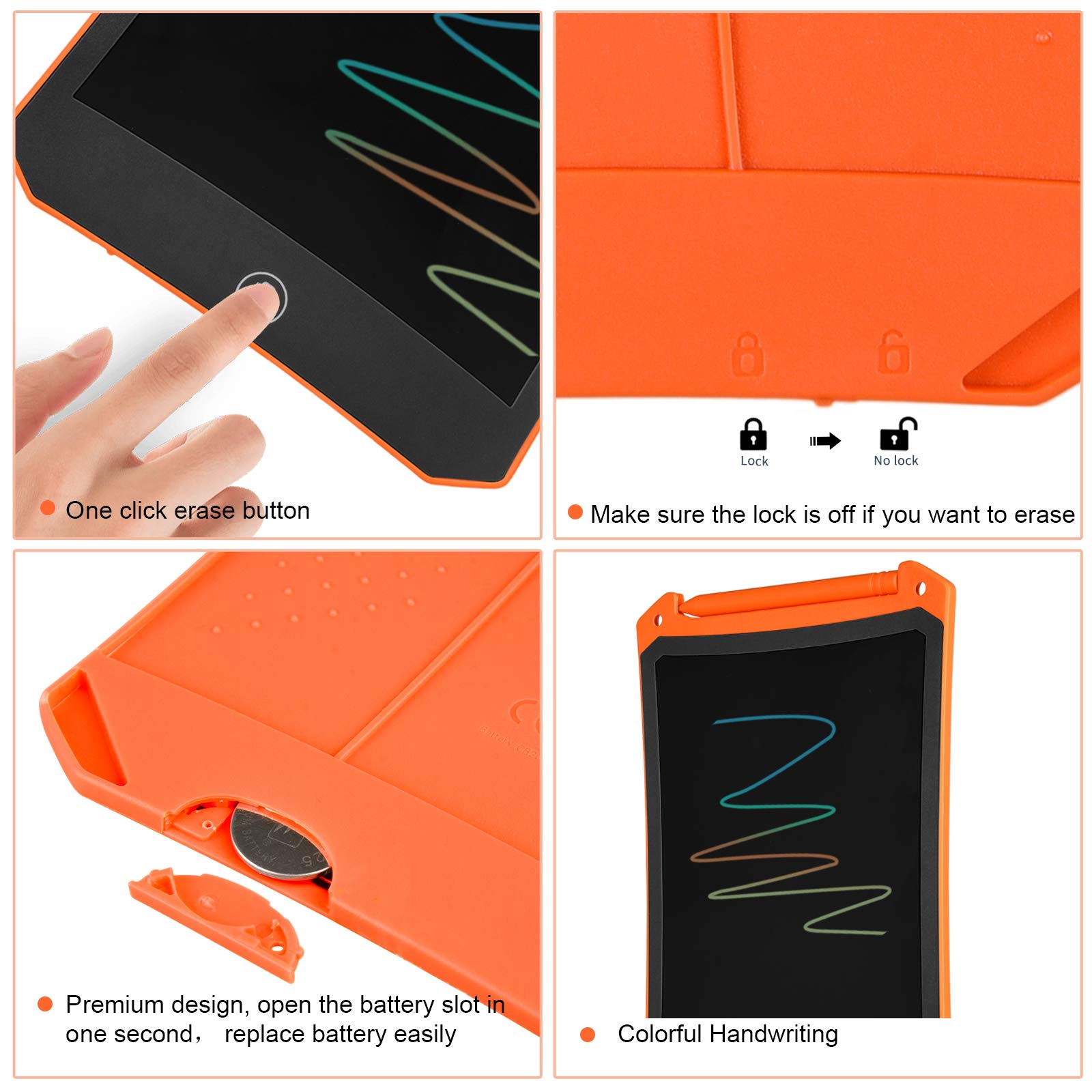 LCD Writing Tablet, Colorful Drawing Tablet with Protect Bag, Kids Drawing Pad 8.5 Inch Doodle Board,Toddler Boy and Girl Learning Toys Gift for 3 4 5 6 Years Old (Orange)