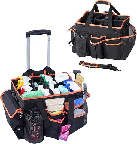 Portable Rolling Cleaning Cart with Handle and Shoulder Strap