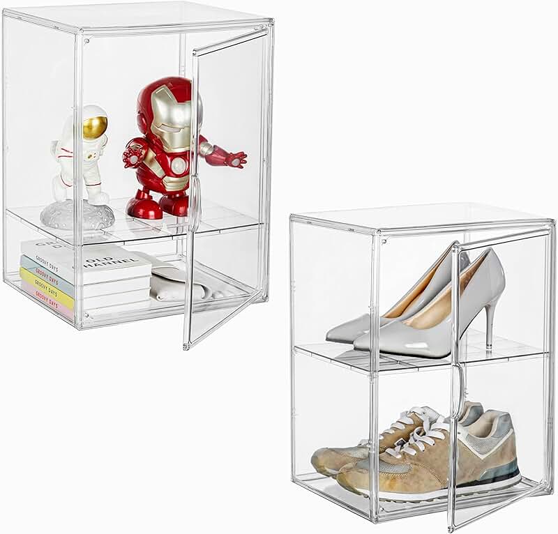 Large Clear Acrylic Shoe and Collectible Display Cases (2 Pack)