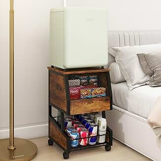 Compact Refrigerator Stand with Beverage Storage and Wheels
