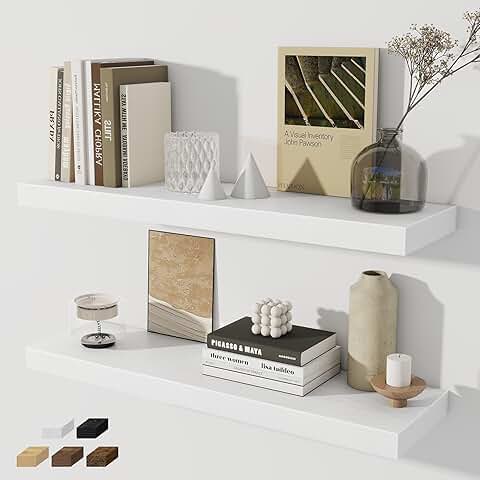 Set of two 30-inch rustic wooden wall shelves