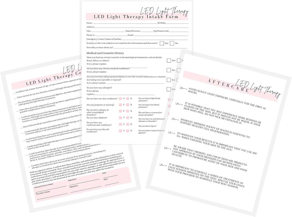 LED Light Therapy Client Consent and Aftercare Forms