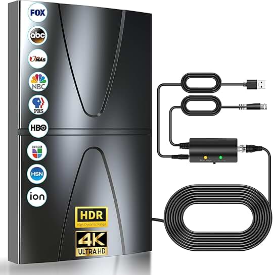 Indoor/outdoor TV antenna with 2800+ miles range and 38ft cable
