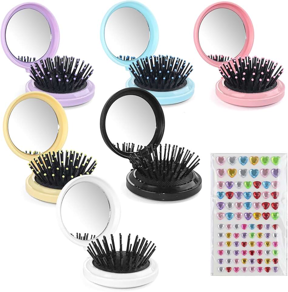 6-Color Foldable Hairbrush and Mirror Set, 60-Pack