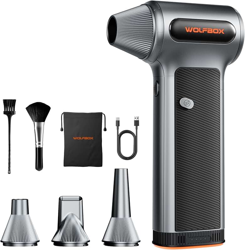 Compressed Air Duster with Removable Battery and Nozzles
