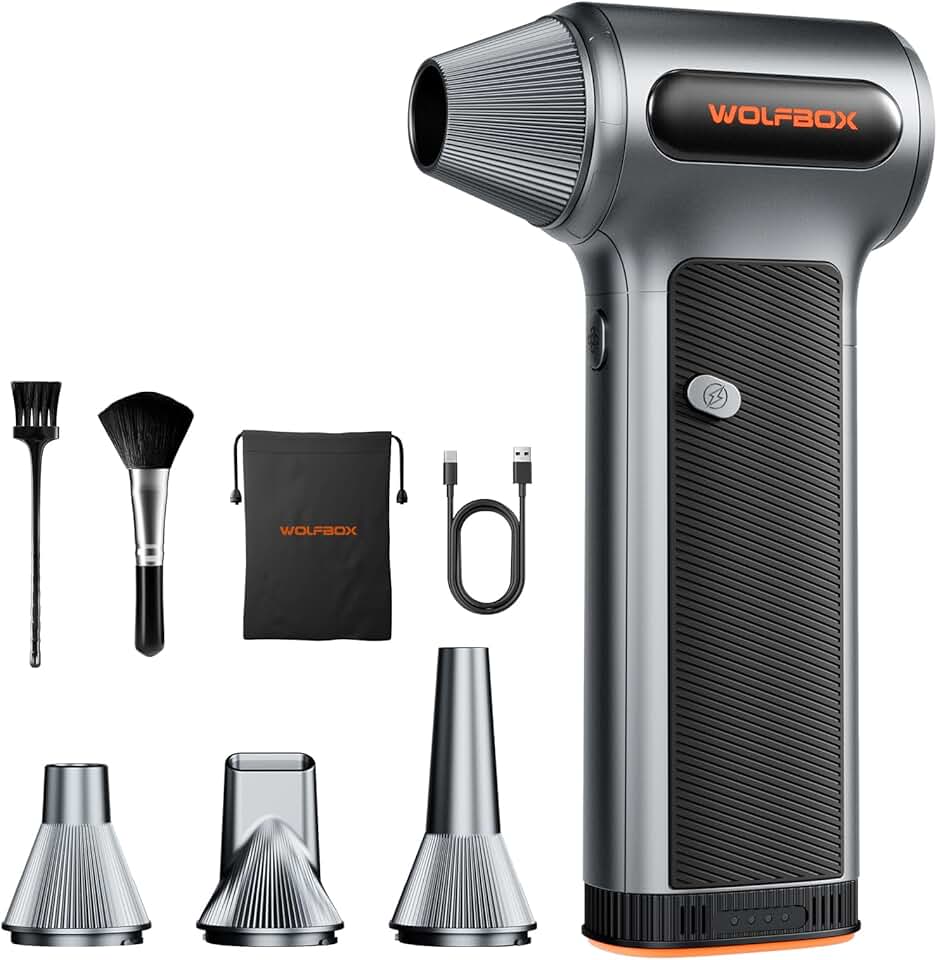 Compressed Air Duster with Removable Battery and Nozzles