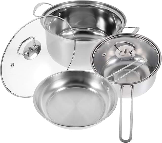 Stainless Steel Cookware Set with Soup Pot and Frying Pan