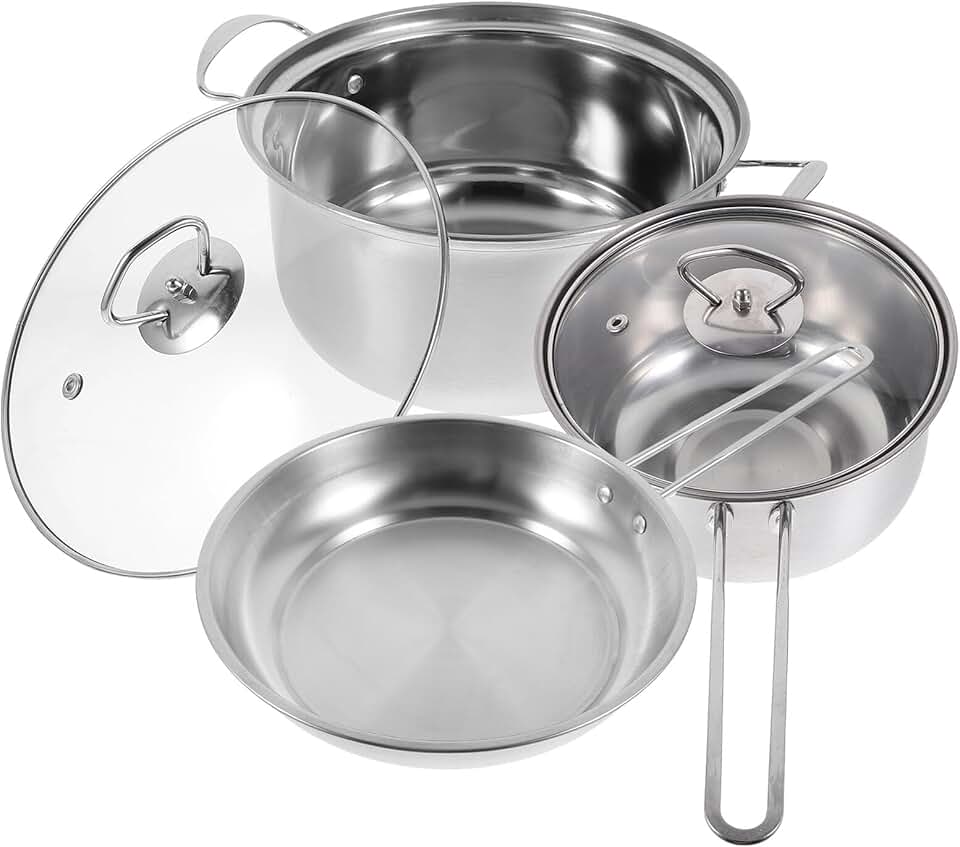 Stainless Steel Cookware Set with Soup Pot and Frying Pan
