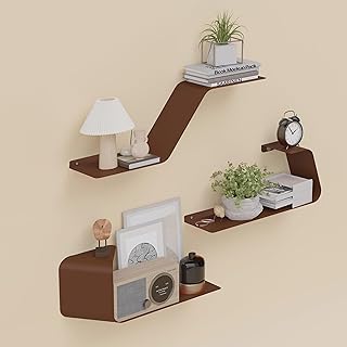 Set of 3 Metal Floating Wall Shelves for Storage and Display