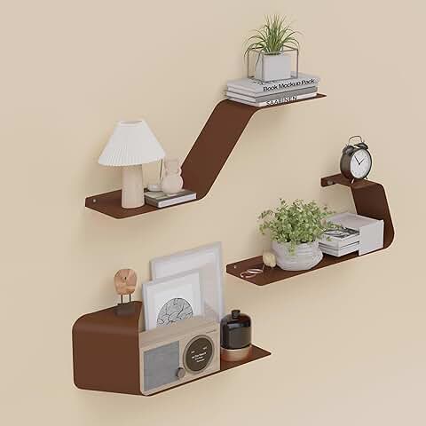 Set of 3 Metal Floating Wall Shelves for Storage and Display