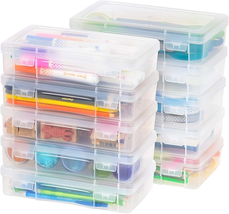 10-pack clear plastic pencil cases with snap lids