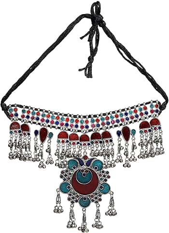 Antique Silver Ethnic Indian Boho Tribal Necklace