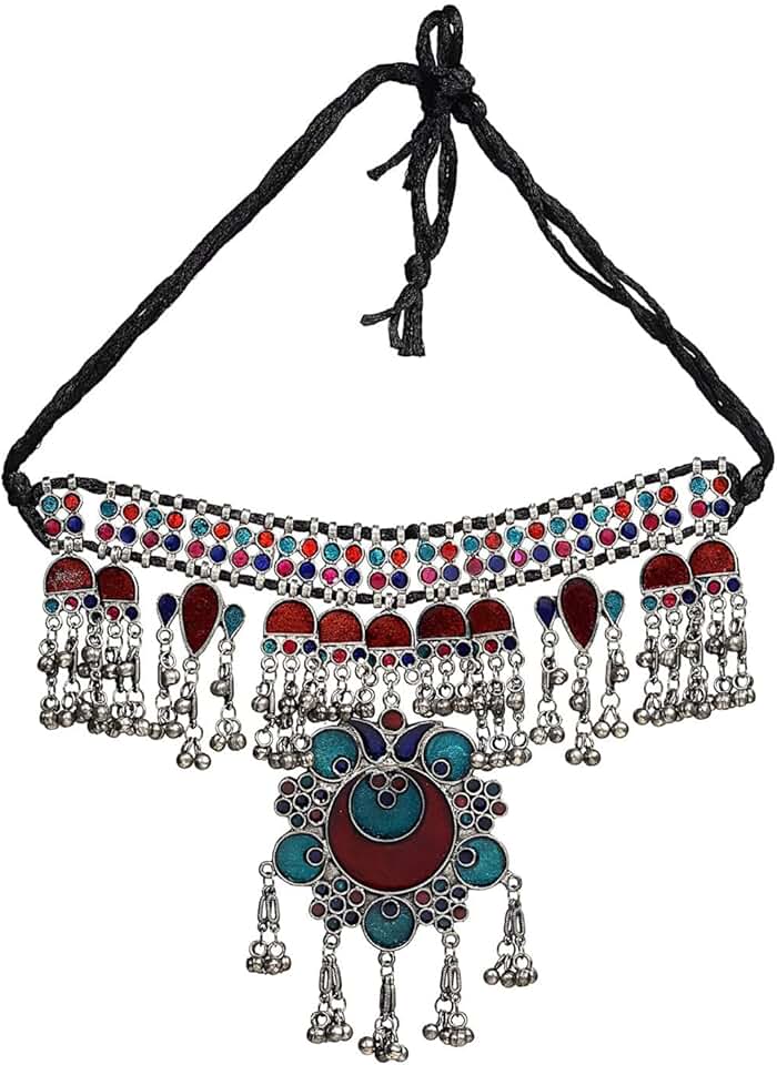 Antique Silver Ethnic Indian Boho Tribal Necklace