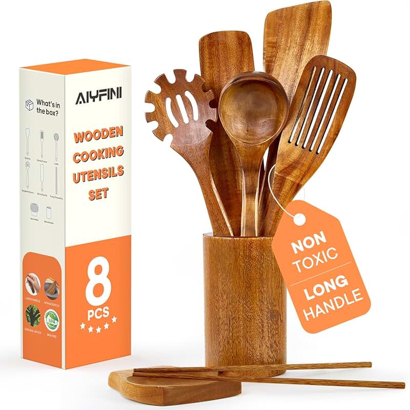 Non-Toxic Wooden Cooking Utensil Set, 15.4" Long
