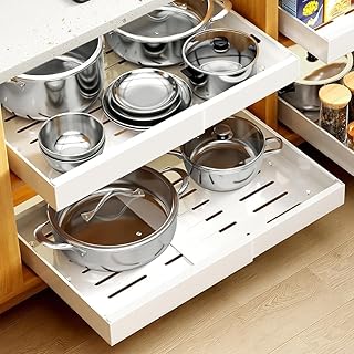 Two Expandable Pull-Out Cabinet Shelves, 21" Deep