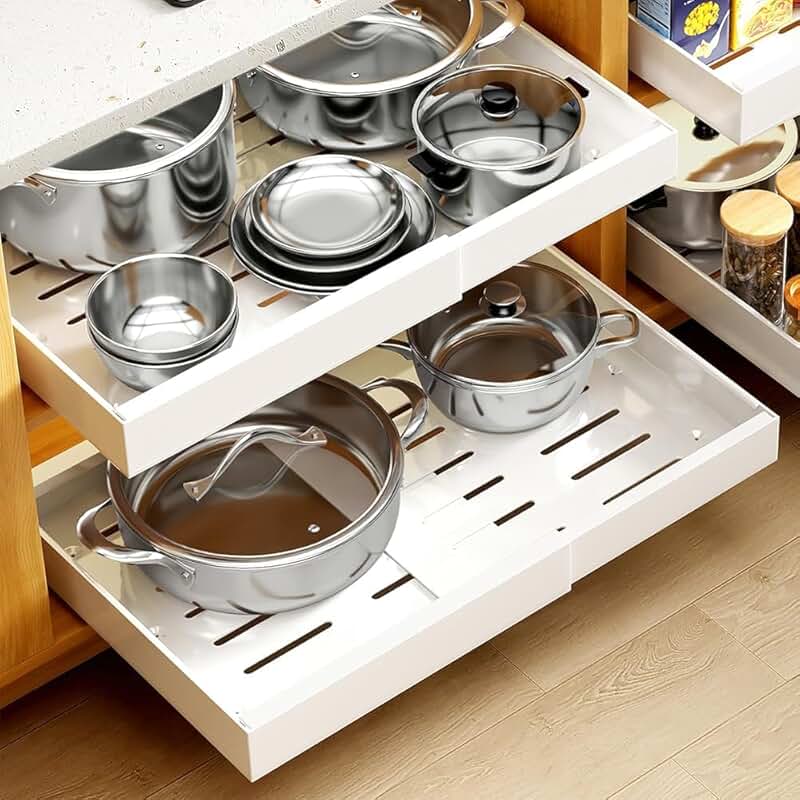 Two Expandable Pull-Out Cabinet Shelves, 21" Deep