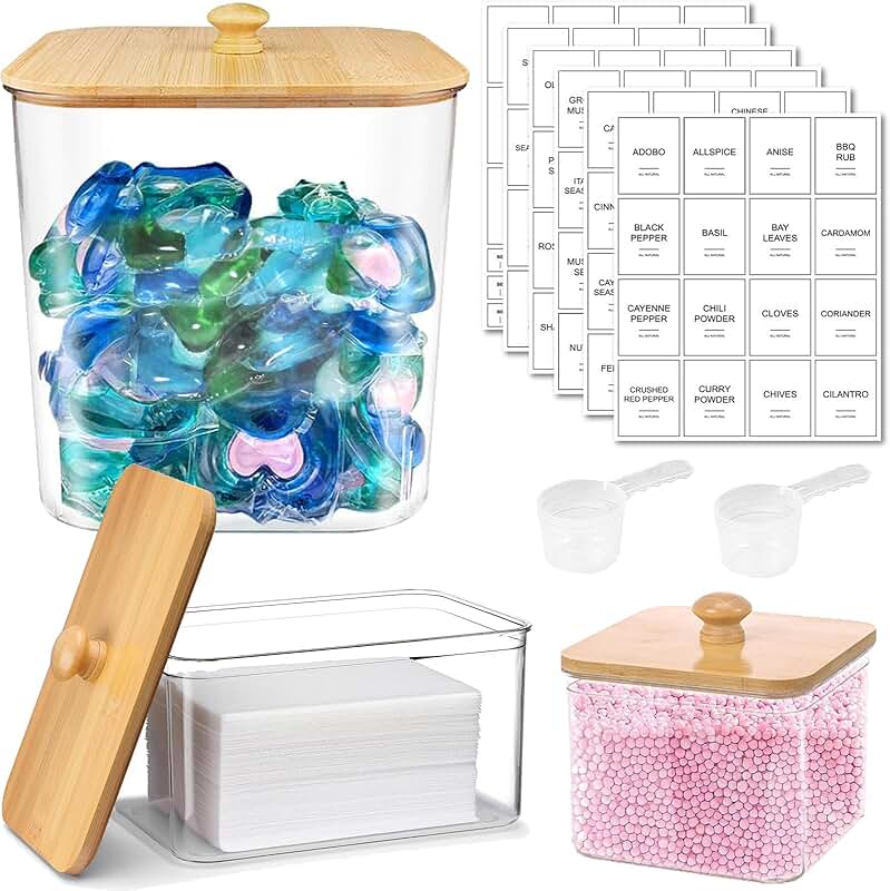 3-Pack Laundry Pods Container with Bamboo Lids