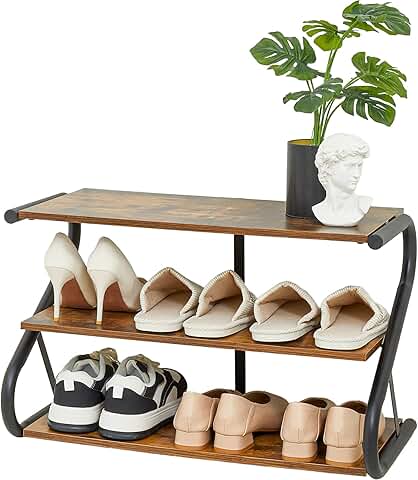 3-Layer Z-Shaped Wooden Shoe and Storage Rack