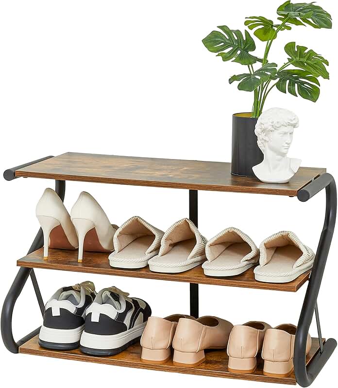 3-Layer Z-Shaped Wooden Shoe and Storage Rack