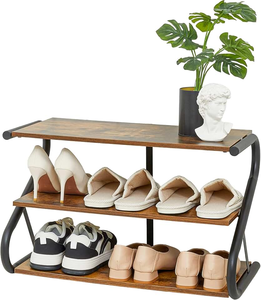 3-Layer Z-Shaped Wooden Shoe and Storage Rack