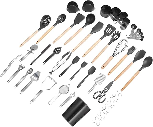 Black 36-Piece Silicone Cooking Utensil Set with Holder